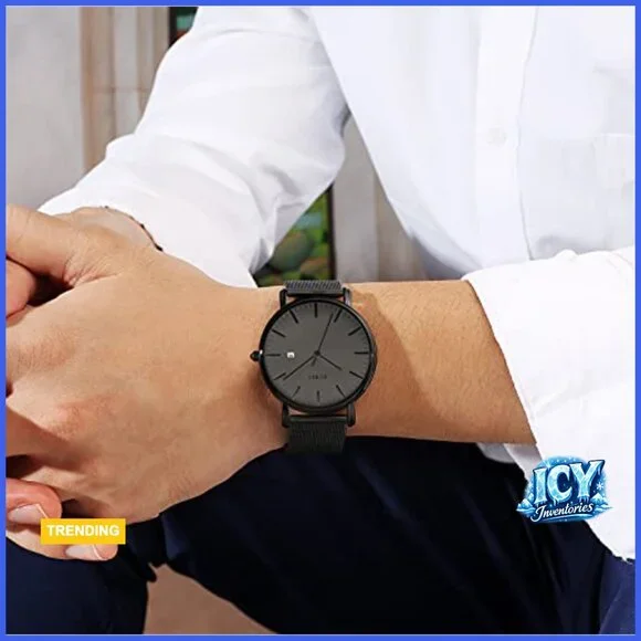 Minimalist Analog Quartz Watch with Stainless Steel Mesh Band